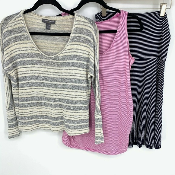 A Pea in the Pod Sweaters - Stripe Sweater Tank Top Skirt Maternity Lot Bundle